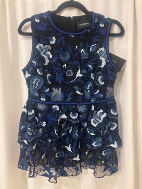 NWT Cynthia Rowley Navy & Blue Floral Embroidered Peplum Top